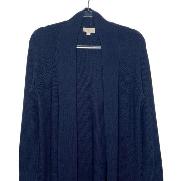 LOFT Outlet Ribbed Open Cardigan Sweater Classic Fit Navy Blue Sz Medium Petite - Picture 4 of 8